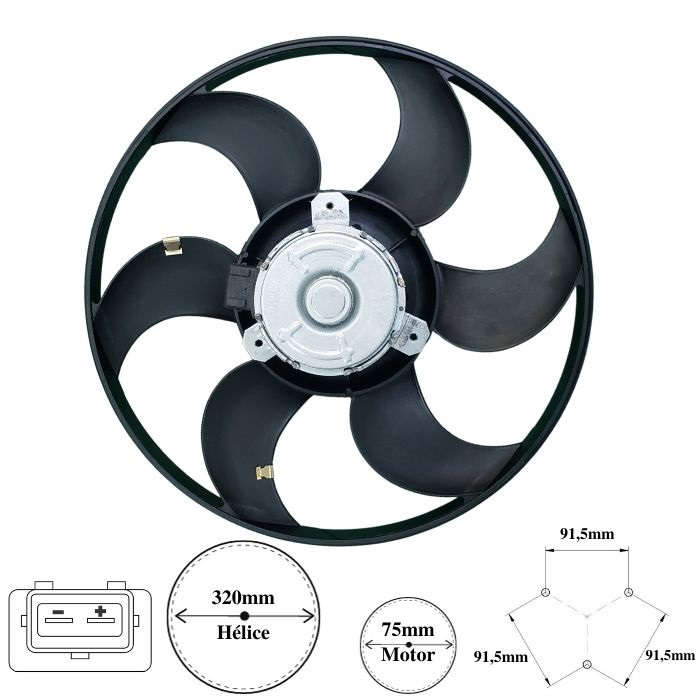 ELETROVENTILADOR VW GOL PARATI SAVEIRO VOYAGE II/III/IV 99>06 1.0 1.6 1.8 16V MI/TOTAL FLEX 6 PAS S/